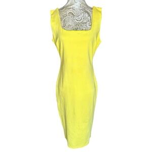 Stretchy Pinup Retro Yellow Sleeveless Dress Party Baby Shower Office Size Large